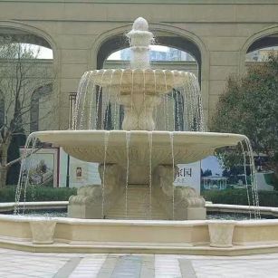 云浮 黄金麻花岗岩异型加工——户外庭院石雕流水喷泉