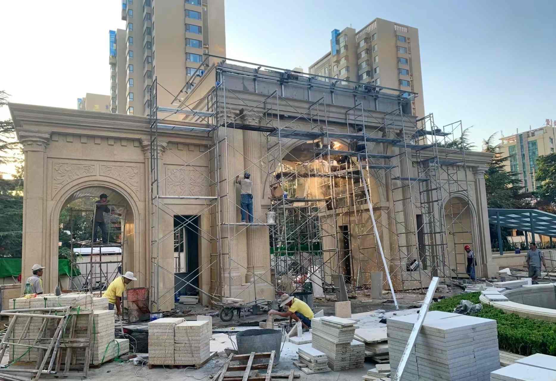 云浮 黄金麻荔枝面花岗岩小区门楼外墙干挂