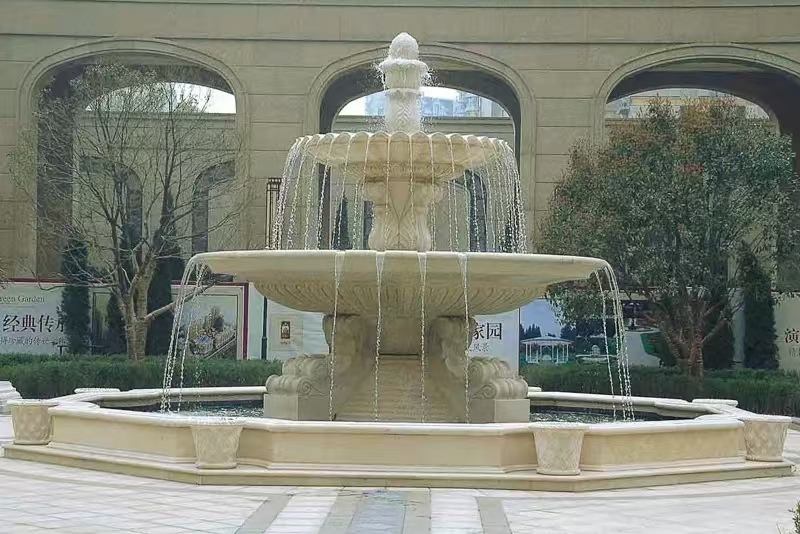 云浮 黄金麻花岗岩异型加工——户外庭院石雕流水喷泉