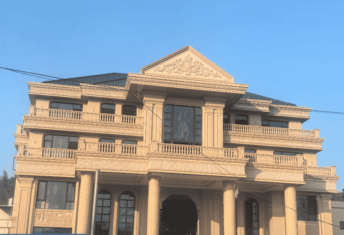 云浮黄金麻别墅外墙干挂石材效果示例