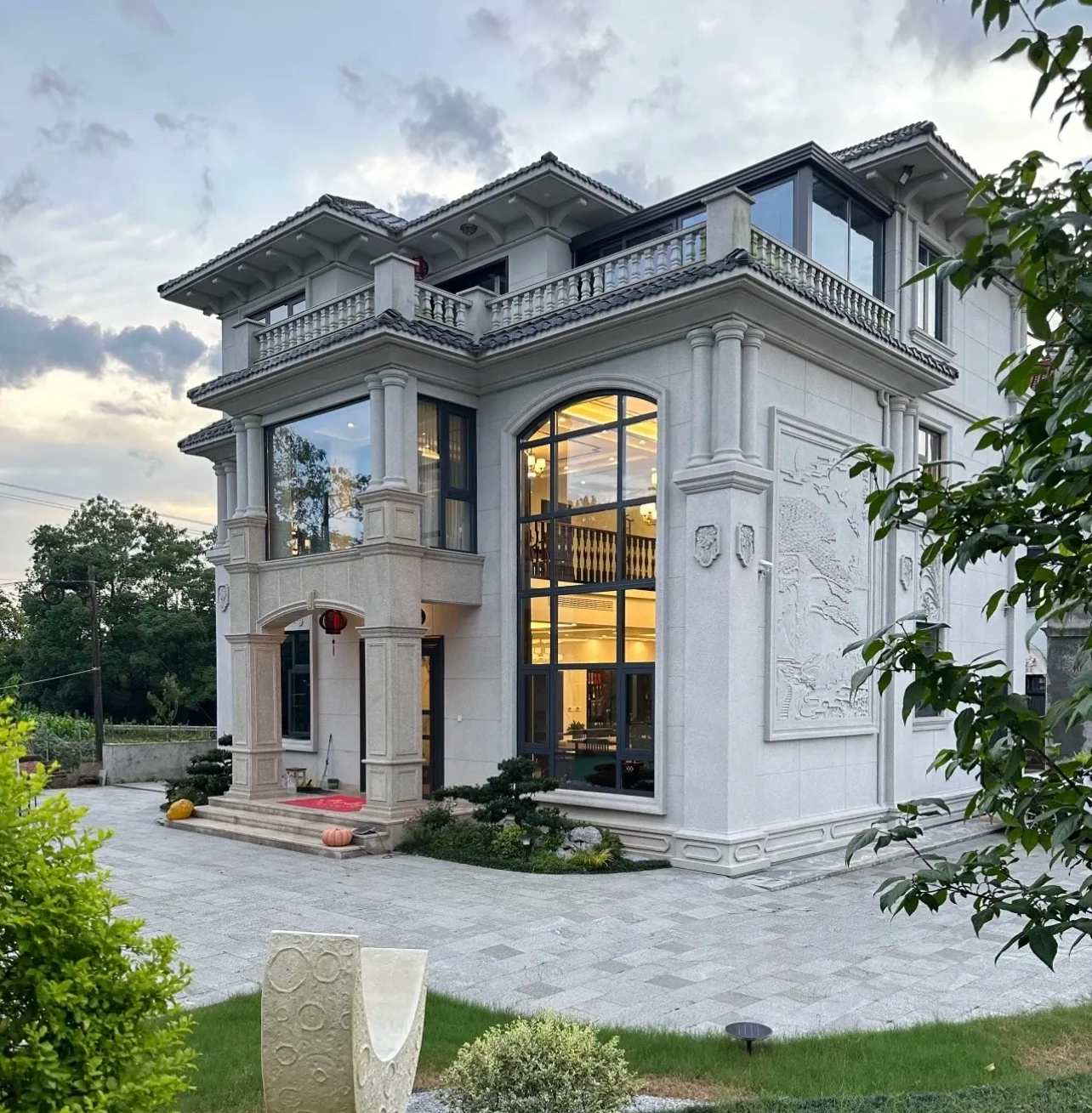 云浮 白麻花岗岩私人别墅干挂石材豪华定制